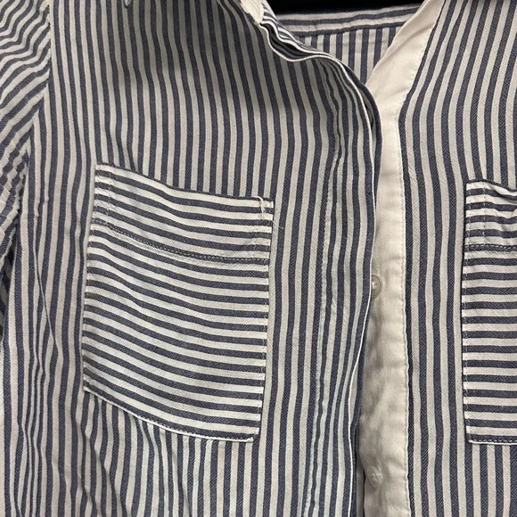 White House Black Market Navy and White Striped Blouse - Picture 4 of 4